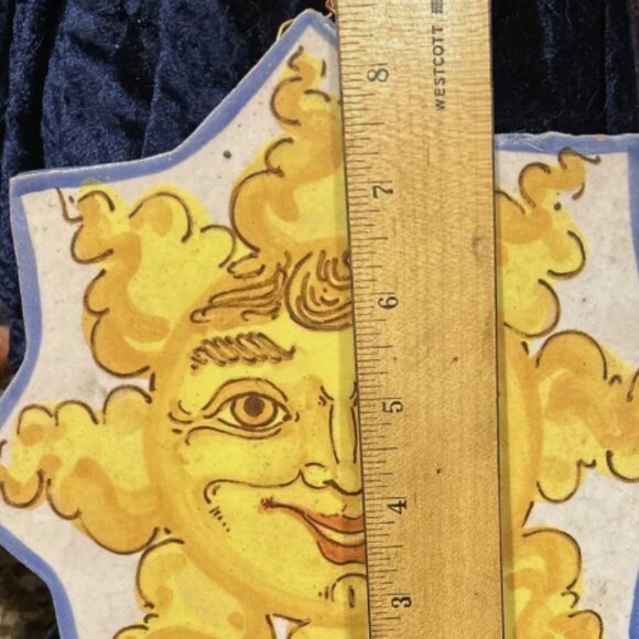 Pier 1 Sun Tile Wall Art Hand Painted Signed Italy Terra Cotta Pottery V… - Picture 2 of 4